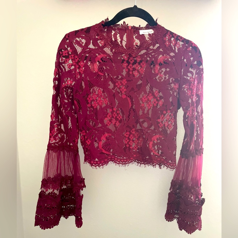 Wine colored eyelet lace boutique top